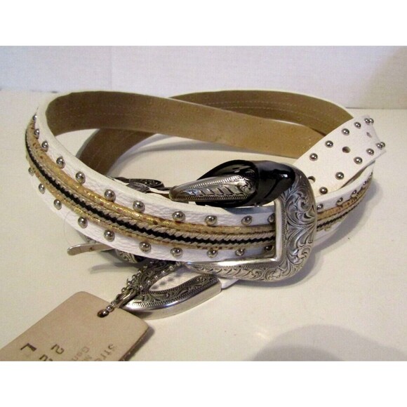 Streets Ahead Belt White Leather Western USA Made NWT Size L 22022